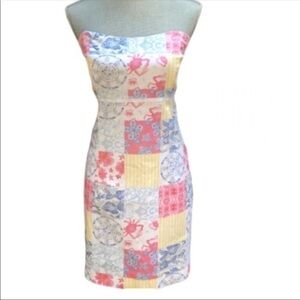 KAELE Smith Designs Pastel Beach Print Strapless Back Tie Sundress Size Large